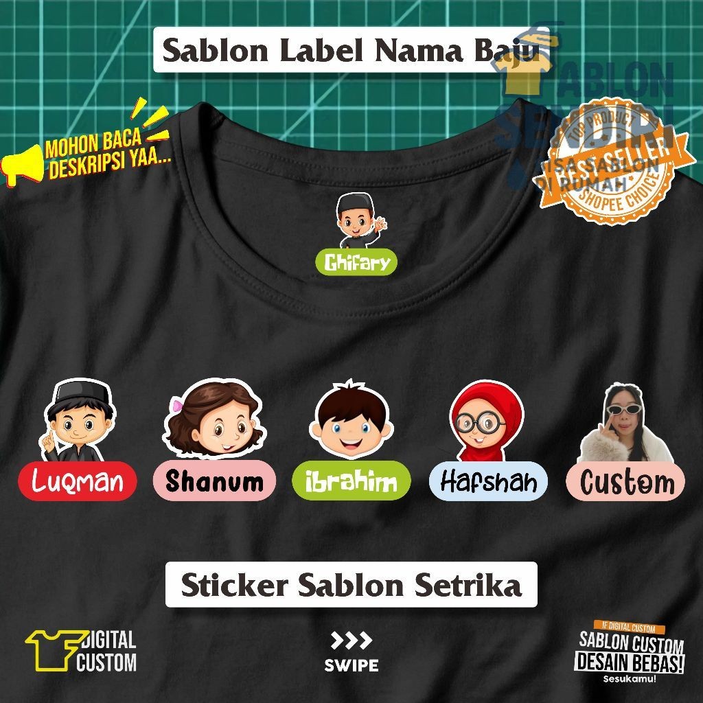 

Stiker Kain Label Nama Baju Karakter Anak Sekolah Pesantren Asrama Name Tag Laundry Sticker Sablon Setrika DTF IF Digital Custom Siap Press Part 2