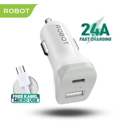 ROBOT RT-C09 Car Charger Colokan Mobil - 2 Port USB & Type C