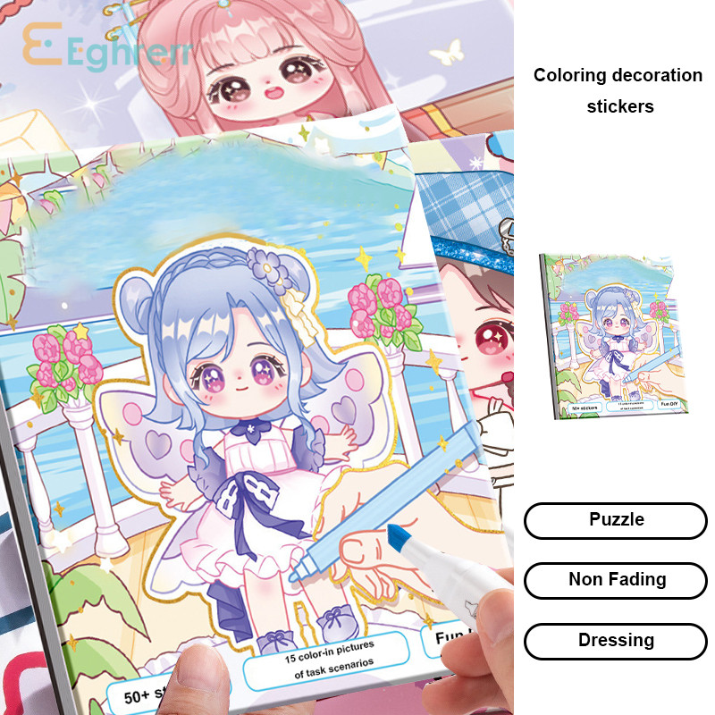 

Eeghrerr Coloring Dress-up Stickers Beautiful Princess Makeup Stickers Cartoon Stickers Book Handmade