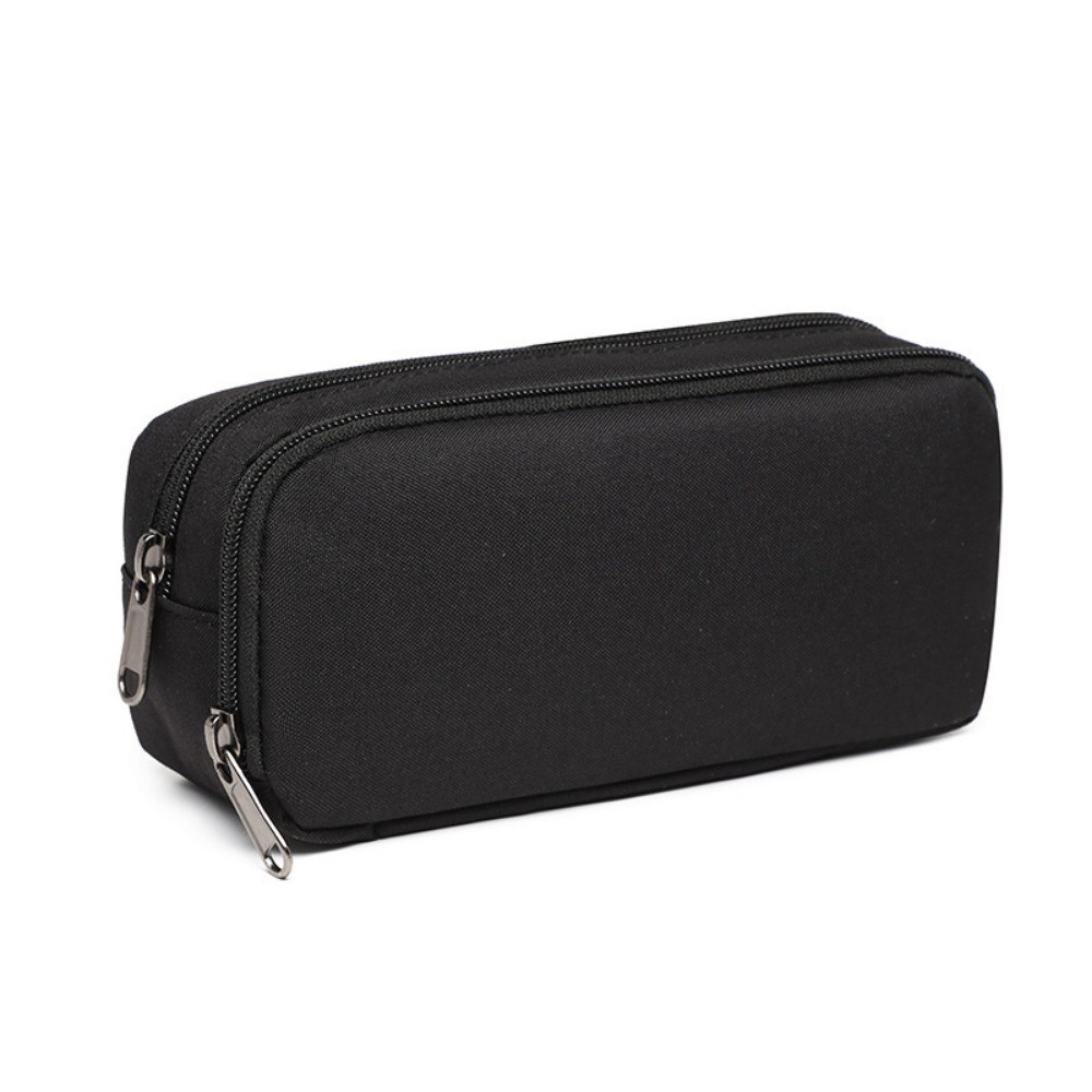 

Double Layered Portable Pen Bag Wear-resistant Zipper Students Pencil Case Oxford Cloth Solid Color Stationery Organizer