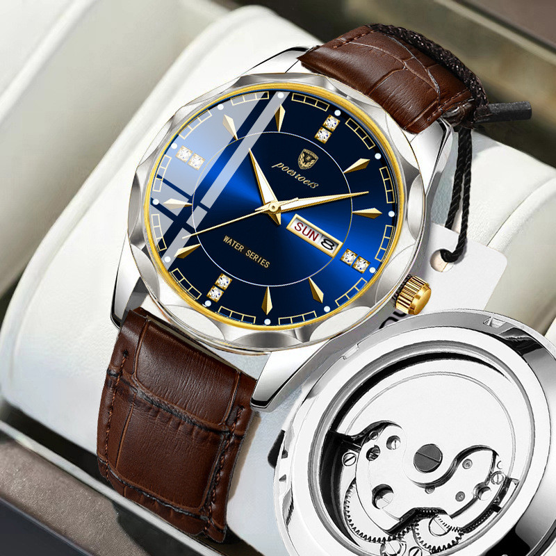 

Jam Tangan Mekanik Otomatis Imitasi Berlapis Berlian Luminous Kalender Ganda Berongga Fashion Tali Kulit Jam Tangan Pria Tahan Air Luminous Fashion