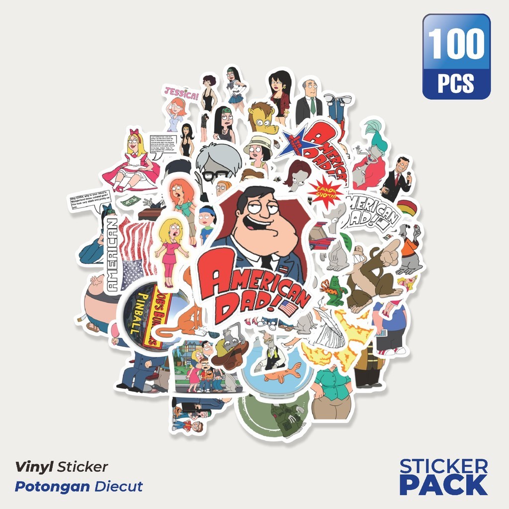 

Super Hemat! 100 PCS Sticker Kartun American Dad Sticker Waterproof Aesthetic- Untuk Laptop, Motor, dan Helm - Paper Stationery Pack