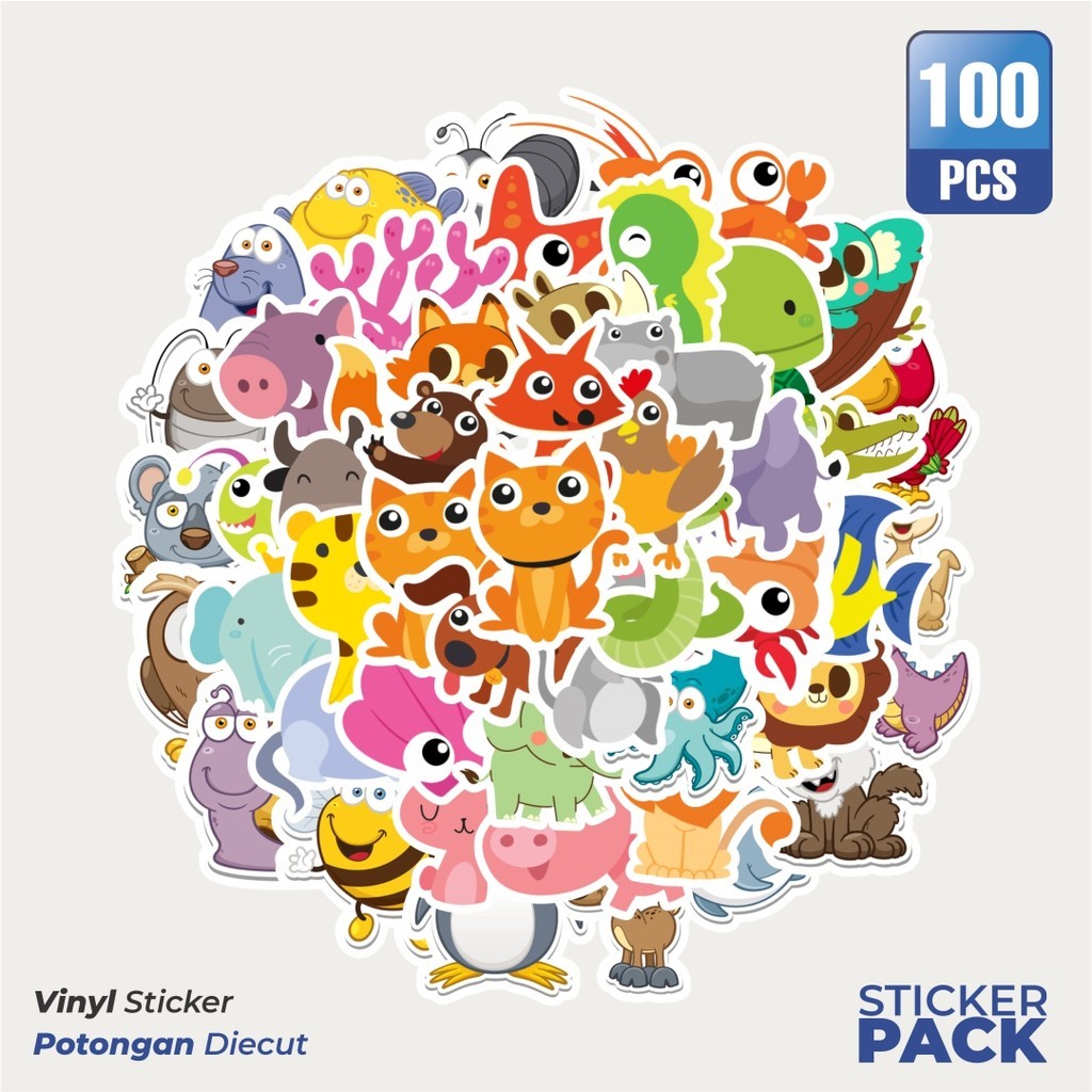 

MURAH 100 PCS Stiker Animal [Hewan Hewan] Waterproof Aesthetic- Untuk Laptop, Motor, dan Helm - Paper Stationery Pack