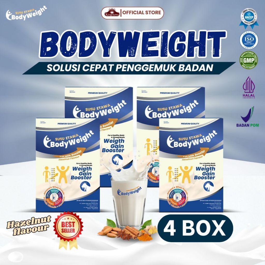 

BodyWeight Susu Etawa Penggemuk Badan Susu Penambah Nafsu Makan Susu Penambah Masa Otot Kemasan 250gr Paket 4 Box