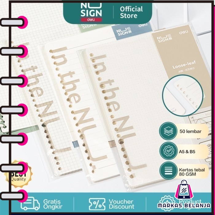 

MARKAS DELI045 Nusign Loose-leaf Notebook Refill / Isi Binder A5 B5 50 Lembar NS31X Y1684