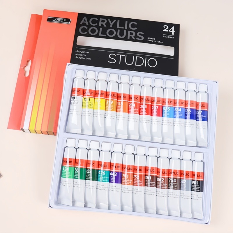 

24 color /12 color acrylic paint box wall painting textile Hand painting diy plaster doll coloring