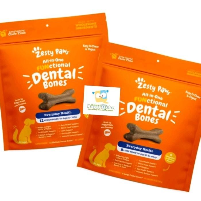 Zesty Paws Dental Bones - Pet Dog Treat Chews Dental snack anjing - Medium Bones