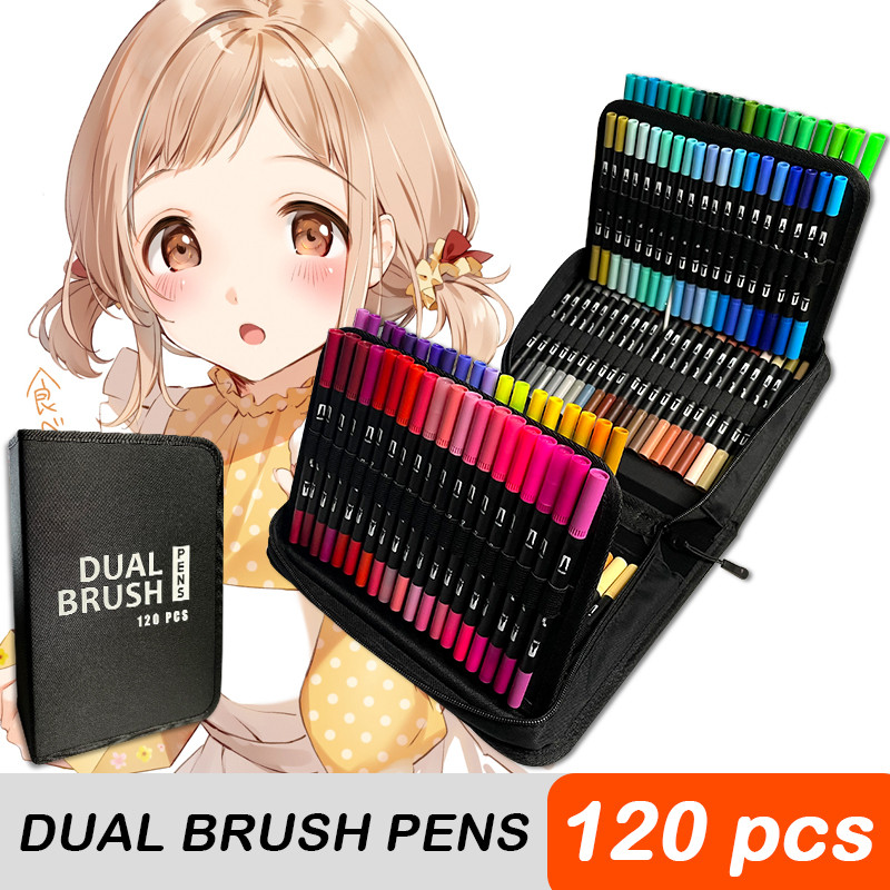 

120 Colors Watercolor Pens Set Dual Tip Brush Art Markers Pen For Drawing Painting Calligraphy Art Supplies Coloring kids