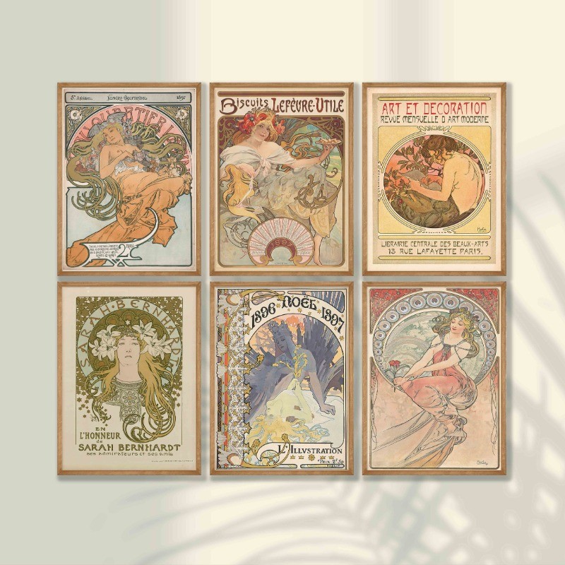 Alphonse Maria Mucha Art Nouveau Poster Vintage Old French Victorian Canvas Painting Gallery Wall Ar