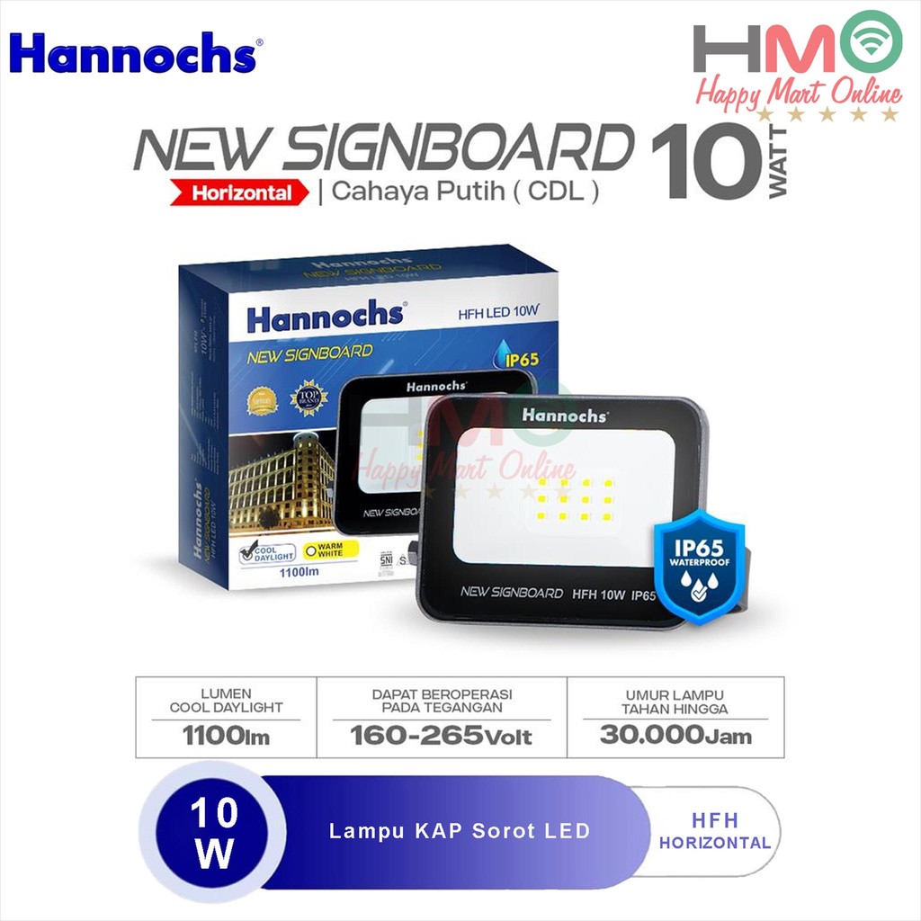 Hannochs Lampu Sorot 10 Watt Cahaya Putih HFH-10W Kap Sorot Waterproof 10W Flood Light LED Lampu Tem
