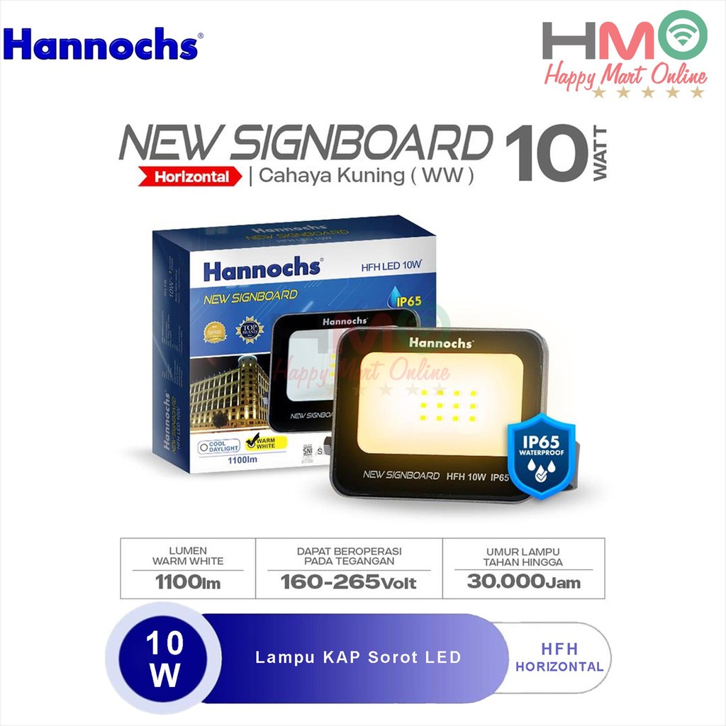 Hannochs Lampu Sorot 10 Watt Cahaya Kuning HFH-10W Warm White Kap Sorot Waterproof 10W Flood Light L