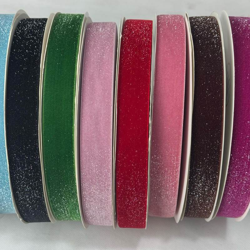 

1 YARD - 2,5 CM PITA BLUDRU GLITER HALUS SILVER | VELVET GLITER SILVER (1")