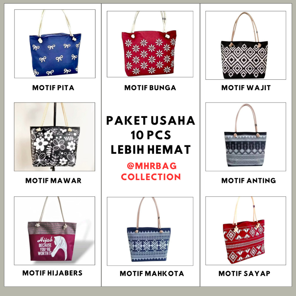MHR BAG - PAKET HEMAT - Paket Usaha Totebag Wanita Kekinian Totebag Motif Tas Tali SumbuCO