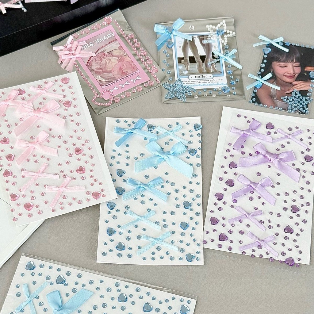 

Heart Crystal Lace Bow Stickers Diy Diary Laptop Photocard Decoration Stickers Rhinestone Aesthetic Stickers Gift Stationary