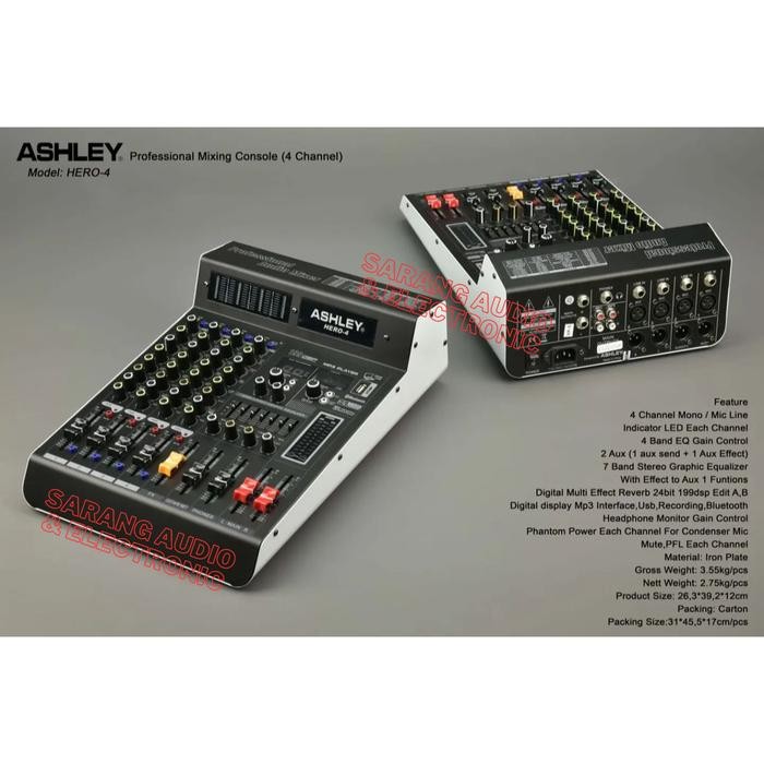 Mixer Audio Ashley Hero 4 Hero4 Original 4 Channel Bluetooth USB