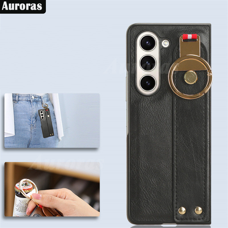 Untuk Samsung Galaxy Z Fold 7 8 Ultra Phone case Leather Ring Holder Snap-on Hybrid PC + TPU Perlind