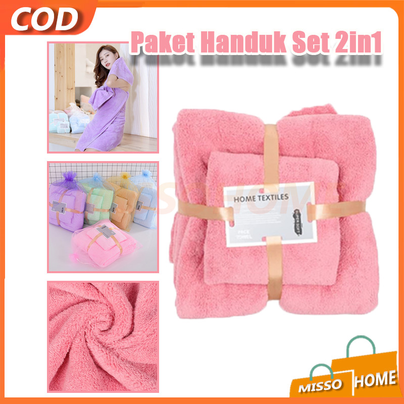 Handuk Set 2in1 Handuk/Handuk Set Paket 2in1/Handuk Mandi Dan Wajah microfiber Towel Handuk