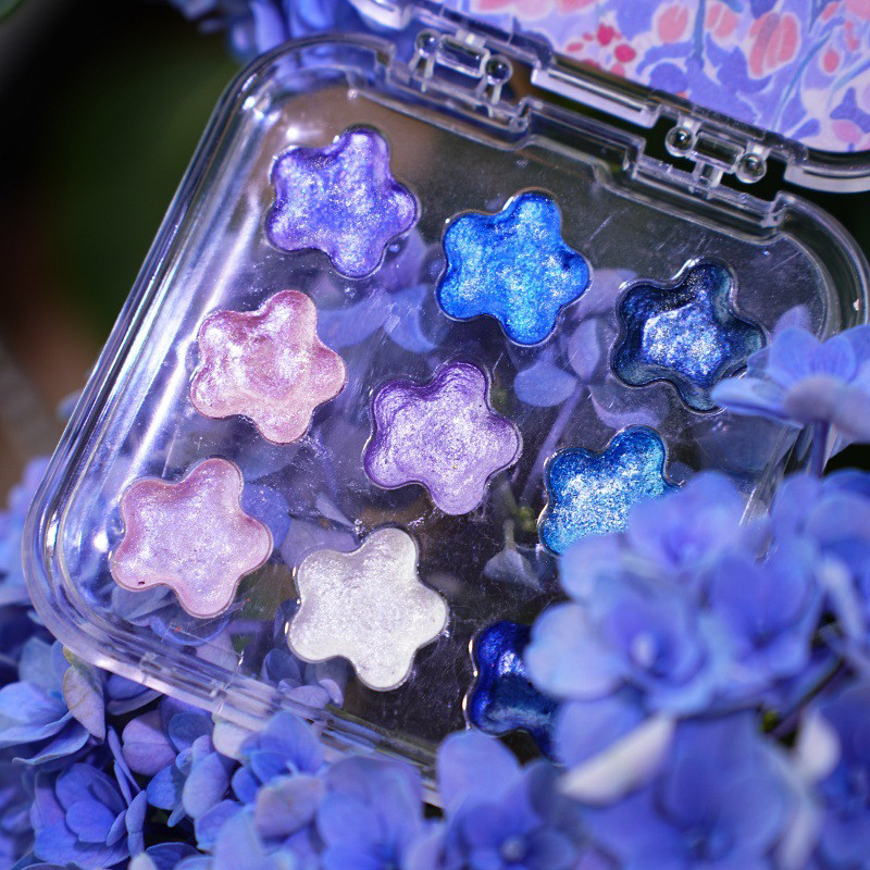 

9Colors Pearlescent Watercolor Paint Set Travel Mini for Beginners Student Artists Portable Sparkling Solid Pigment Art Supplies