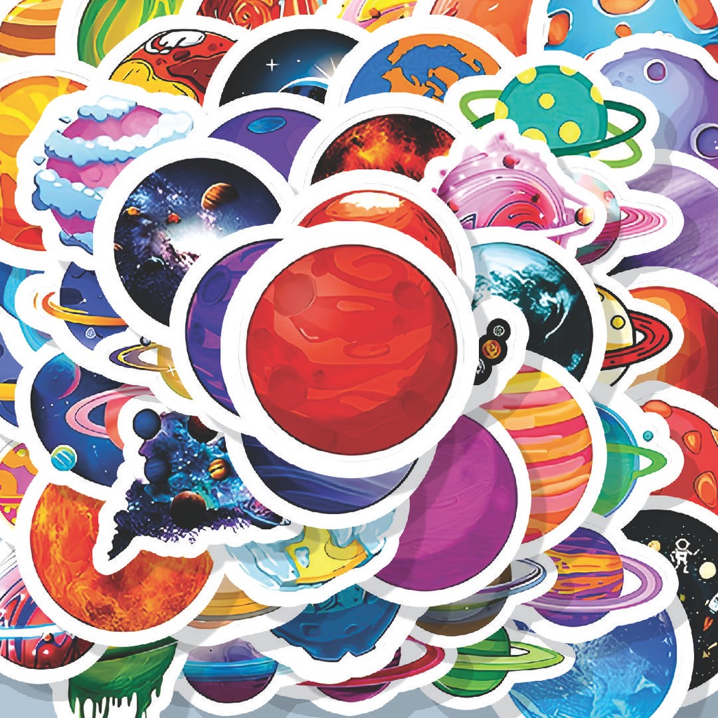 

100PCS Lucu Stiker Space Universe Planet Cartoon [Kartun Planet Alam Semesta Luar Angkasa] Stiker Aesthetic Stiker Anti Air Stikers Berperekat Waterproof sticker decal buat Motor Helm Buku Journal Koper Casing HP Laptop Botol Minum Hadiah anak