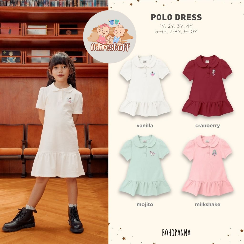 POLO DRESS Bohopanna B114 / Polo Dress Anak Perempuan / Dress Anak Perempuan Katun / Dress Ruffle An