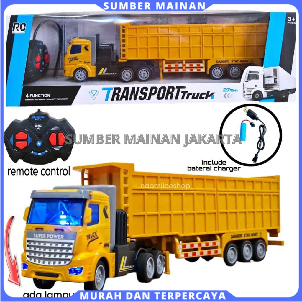 Mainan Truk Kontainer Remote Control Skala 1:48 – RC Truck Panjang, Baterai Cas, Lampu & Suara