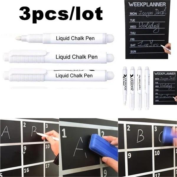 

3PCS White Ink Liquid Chalk Pen Marker Pens Erasable Blackboard Menu Glass Window (Color: White)