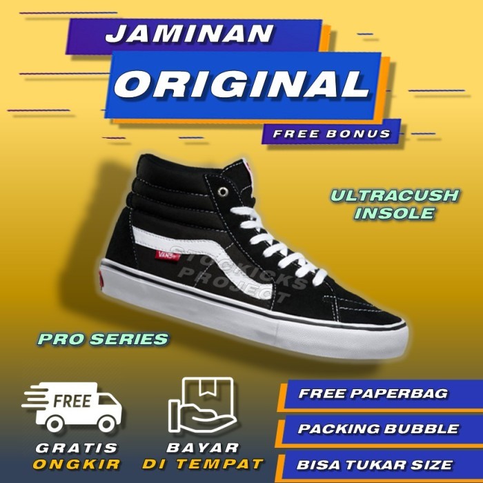 Sepatu Sk8 Hi Pro Black White Sepatu Sk8 Pria Wanita Original 100%