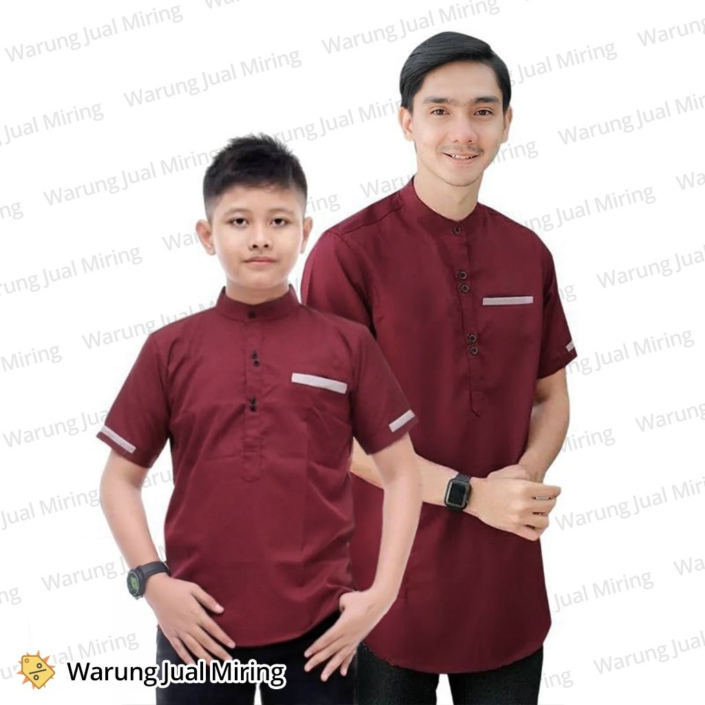 Baju Koko Kurta Lengan Pendek Dewasa & Remaja & Anak Atasan Muslim Lebaran Pria Laki Modern Kemeja P