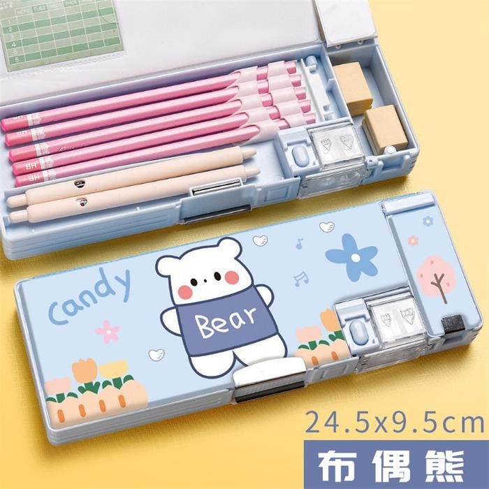 

Terbaru New Kotak Tempat Pensil Lucu Pola Kartun Lapisan Ganda dengan Rautan - New BlueBear