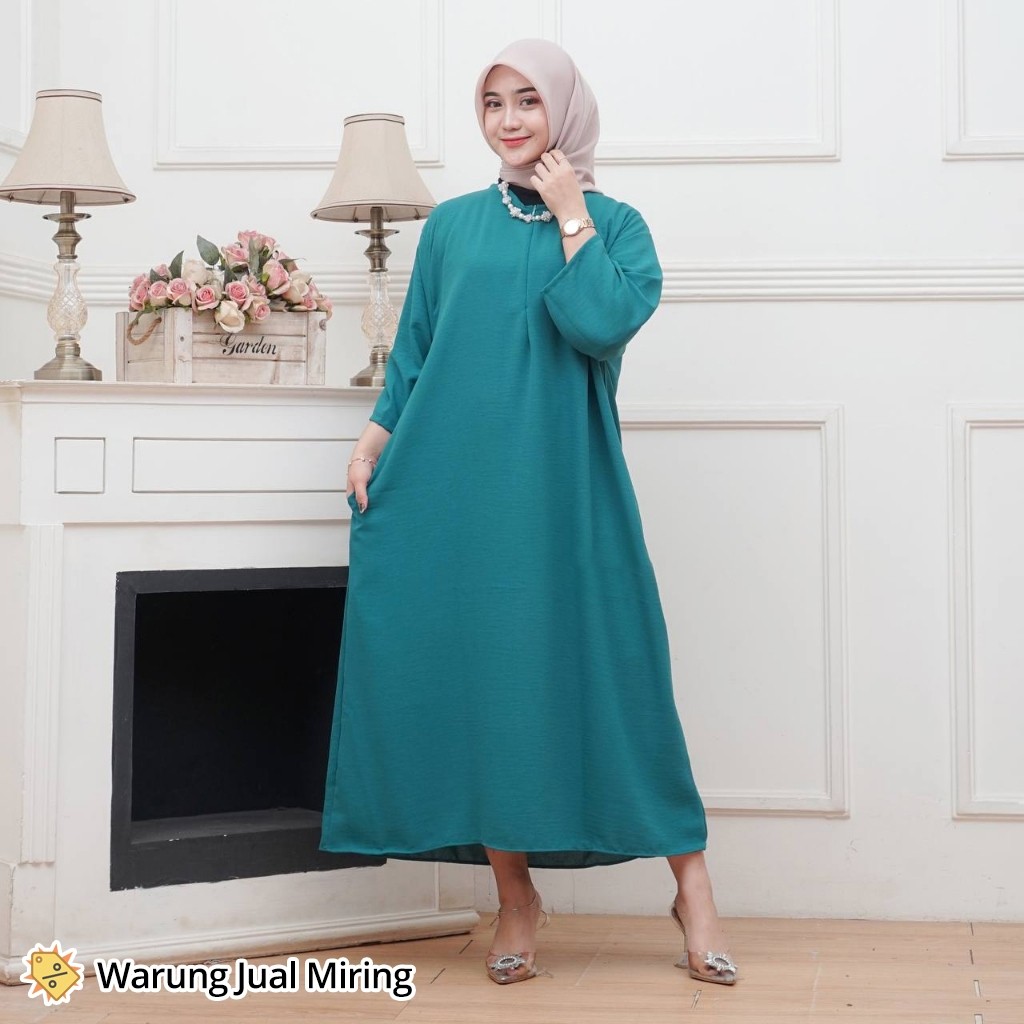 Dress Gamis Daster Tunik Crinkle Airflow Polos Busui Lengan 3/4 Baju Gamis Panjang Santai Harian Rum