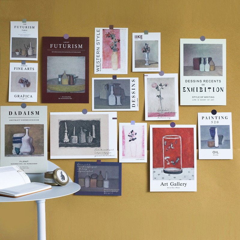 

Ins Art Retro Abstraction Decorative Card 15 Sheets Greeting Card Famous Paintings Postcard Poster Diy Creative Wall Sticker