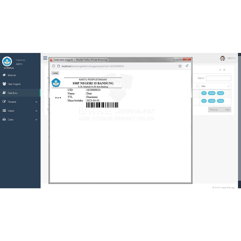 PROGRAM APLIKASI PERPUSTAKAAN BERBASIS WEBSITE SUPPORT BARCODE BGW