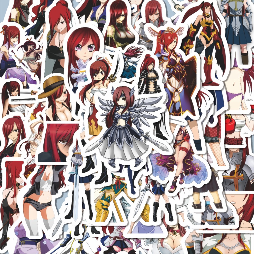 

100PCS Lucu Stiker Anime Series Fairy Tail Character Erza Scarlet Stiker Aesthetic Stiker Anti Air Stikers Berperekat Waterproof sticker decal buat Motor Helm Buku Journal Koper Casing HP Laptop Botol Minum Hadiah anak