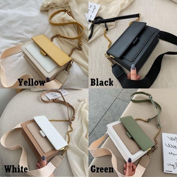 New Sling Bag Rantai T1736 Tas Slempang Strap Gaya Kasual Wanita Import - Hitam