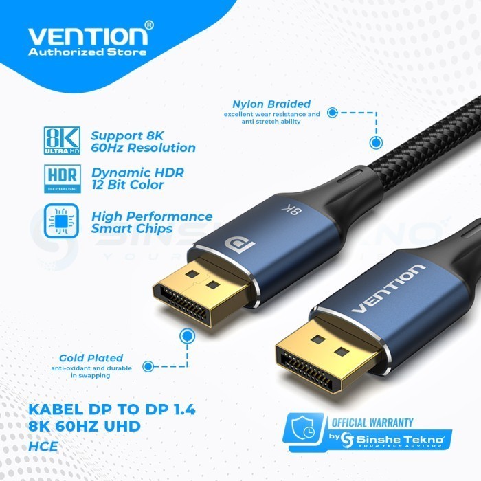 

Vention Kabel DP Display Port 1.4 Male To Male 8K UHD HDR