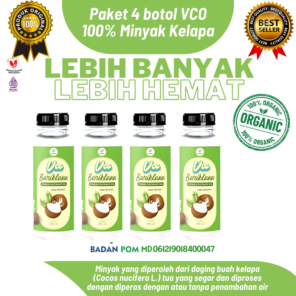 

[Paket 4 Botol] VCO Bariklana 100ml minyak kelapa murni 100%