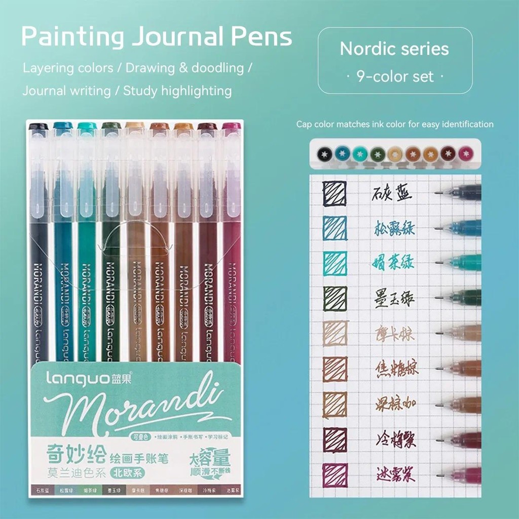 

9pcs Set Morandi Color 0.5mm Gel Pen for Student Writing Painting Sketching Hand Art Marker Pens Smooth Ink Stationery Gift