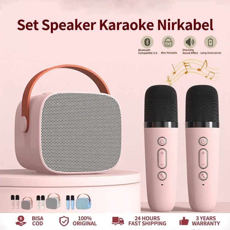 Mini Speaker Bluetooth Karaoke 2 Mic Set Salon Bluetooth bt Speaker karoke With Microphone 3D Stereo