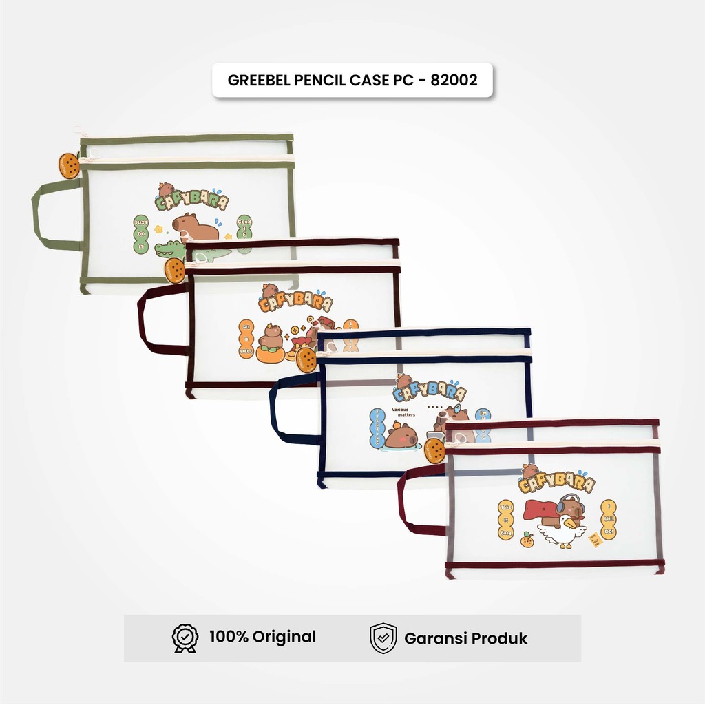 

GREEBEL Tempat Pensil Besar Sekat Capybara / Kotak Pensil (PB-82002) / Transparent Pouch Large / Zipper Bag