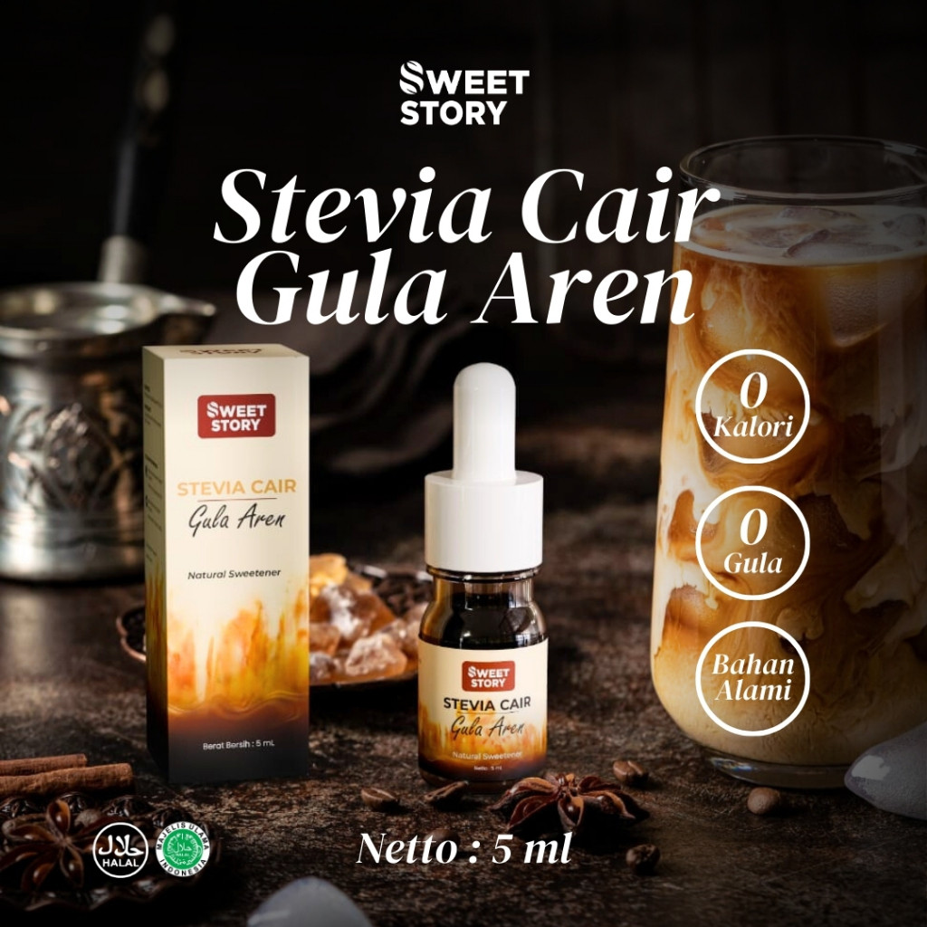 

Sweet Story Stevia Cair Aren | 5 ML (Aren Stevia 5 ML 0 Kalori 0 Gula) Pemanis Alami Pengganti Gula