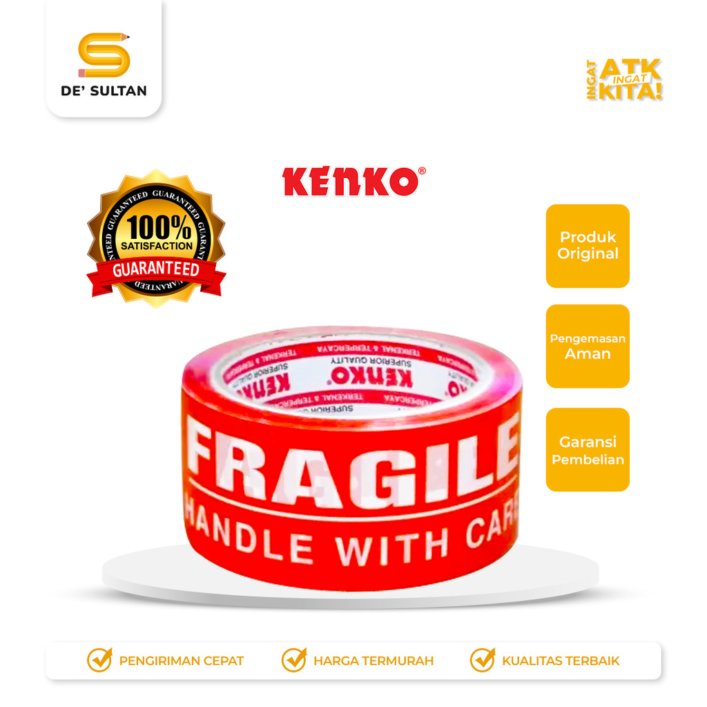 

KENKO OPP FRAGILE TAPE 48mm x 50m MERAH (1ROLL)