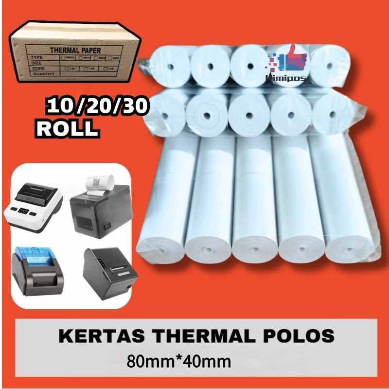 

Thermal Struk 80*40mm Paper Roll Struk Kasir 10roll SUPPROT /MP-80MM/POS-80M/POS80A/POS80L