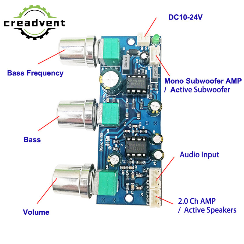 NE5532 2.1 Channel Tone Preamplifier Board  Audio Equalizer Subwoofer Preamp Tone Control Bass Pre A