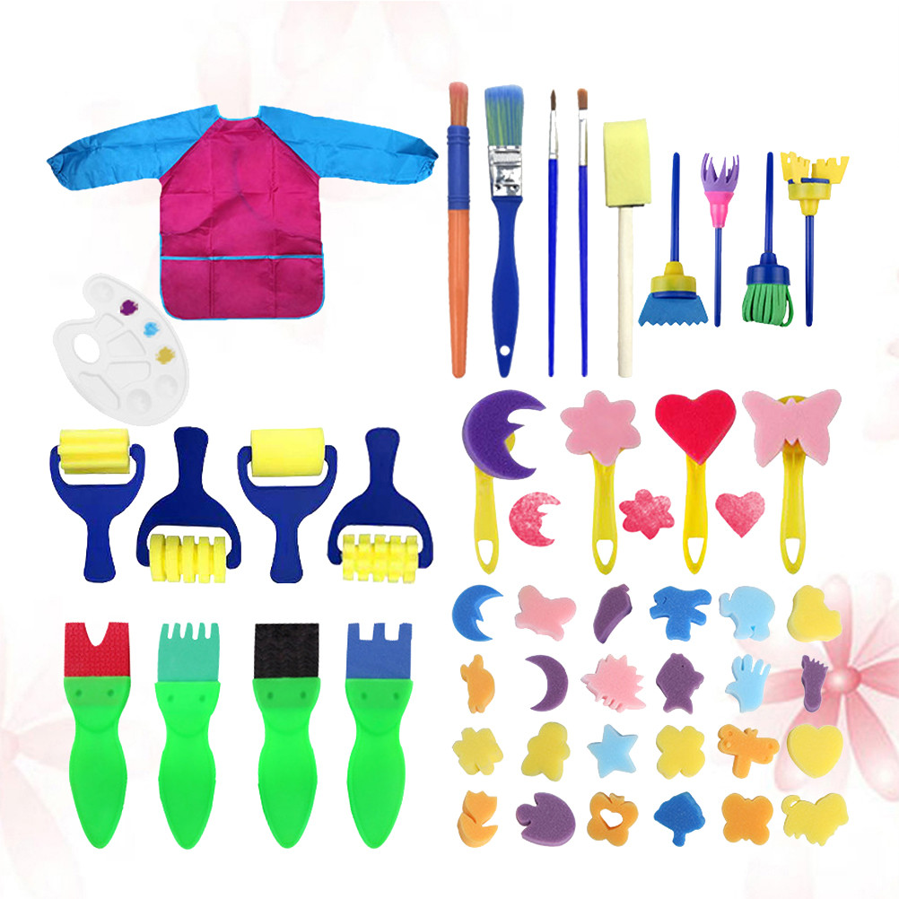 

47 Pcs/1 Set EVA Childrens Sponge Brush Painting Seal Graffiti Painting Creative DIY Picture Supplies for Children (Rosy)
