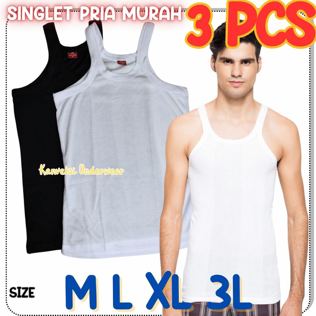 GROSIR 3 PCS SINGLET KAOS DALAM PRIA WARNA HITAM MIATEX STYLE SMB MILATEX NUTEX