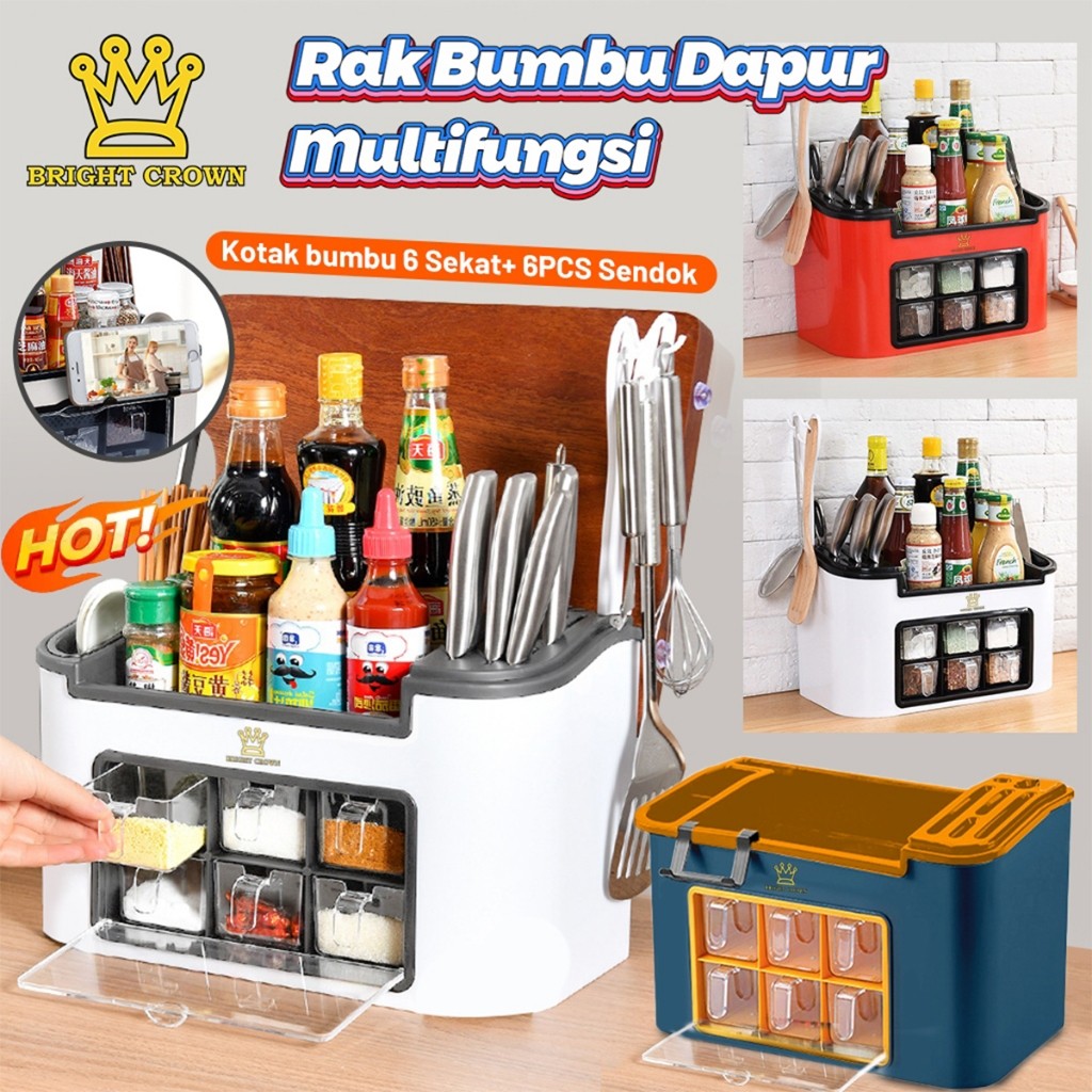 

Bright Crown Rak Bumbu Dapur All in 1 6Laci FREE 6Pcs Sendok Bumbu + Tempat Pisau Tempat Penyimpanan