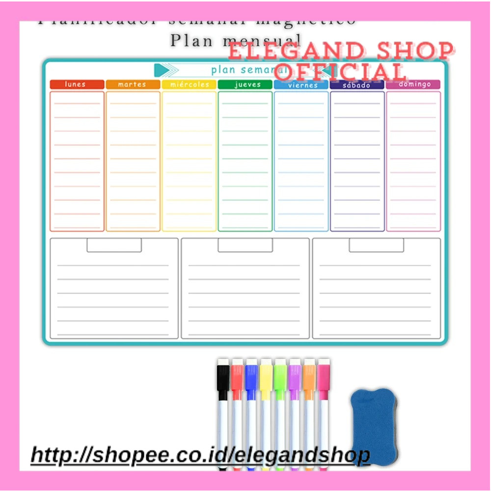 

A3 Size Magnetic Weekly &monthly Planner：Spanish, French, English.Dry Erase Whiteboard Fridge Sticker Calendar