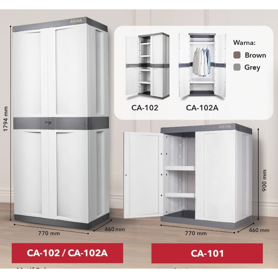 LEMARI PAKAIAN PLASTIK ARISA CA 102 / CA 102 A - LEMARI PLASTIK JUMBO | LEMARI PAKAIAN 2 PINTU RAK H
