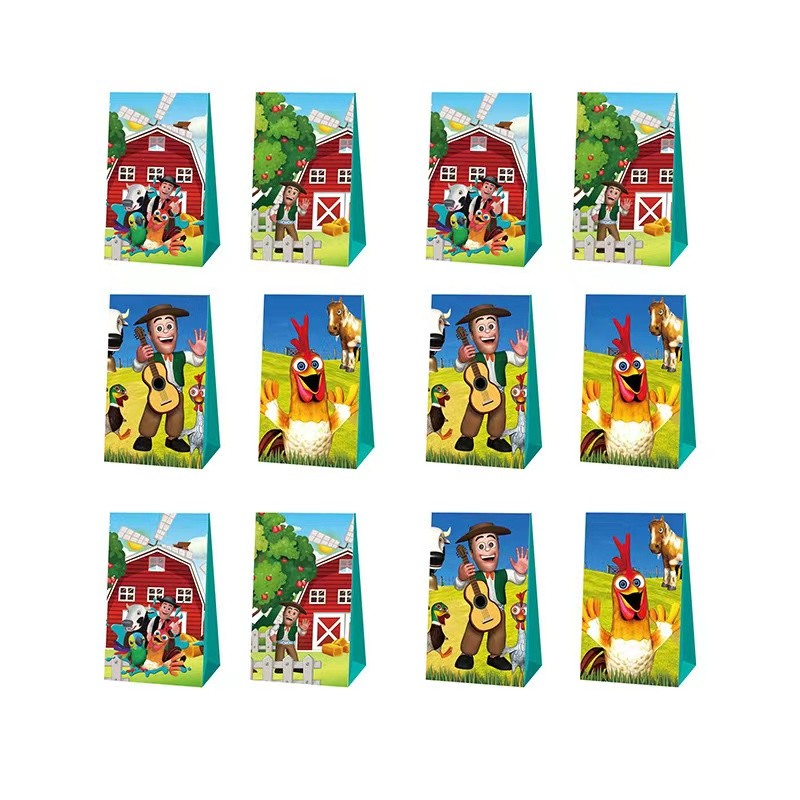 

12Pcs La Granja Zenon Farm Paper Bag Candy Gift Bags Popcorn Boxes Kids Birthday Party Decoration Gift Bag Baby Shower Supplies