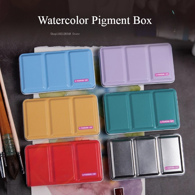 

Watercolor Paint Three-fold Iron Box Flat-bottomed Portable/Student Sketching Painting Pigment Distribution Boxes Color Palettes